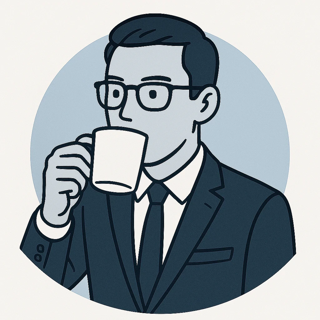 Illustration of Hamza sipping coffee